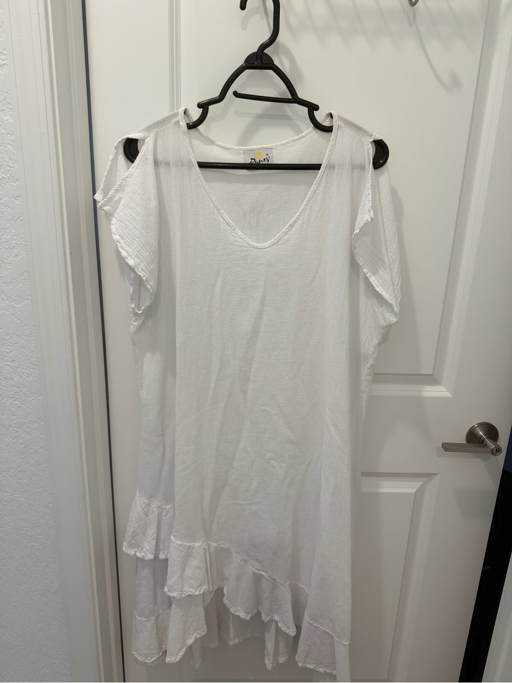 White Cold-Shoulder Tiered Midi Dress